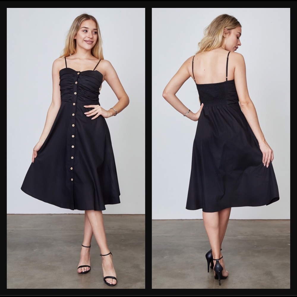 Black Button Down Front Midi Dress - Picture 6 of 7